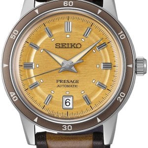 Seiko Herrklocka SRPL75J1 Presage Gul/Läder Ø34 mm