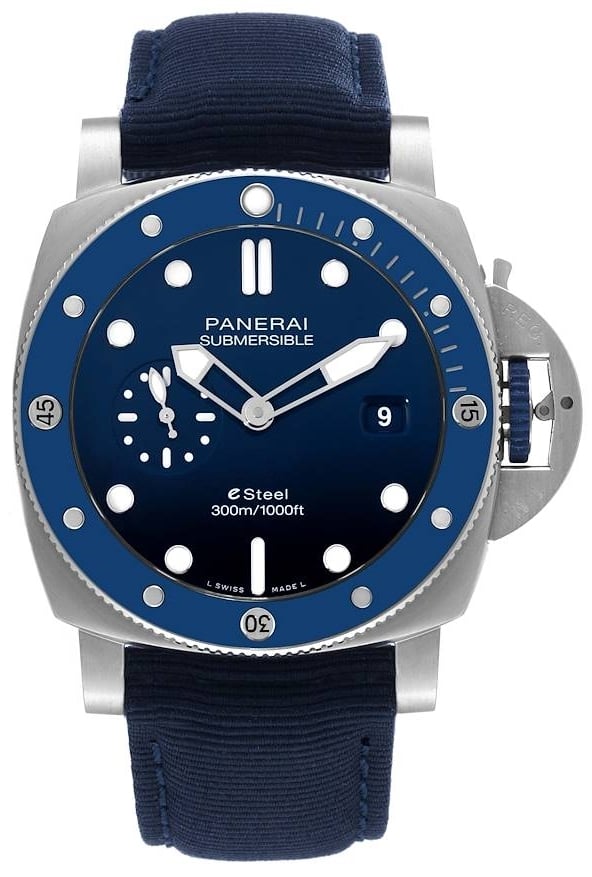 Panerai Herrklocka PAM01289 Submersible Blå/Textil Ø44 mm