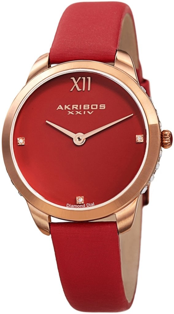 Akribos XXIV Damklocka AK1059RD Diamond Röd/Satin Ø34 mm