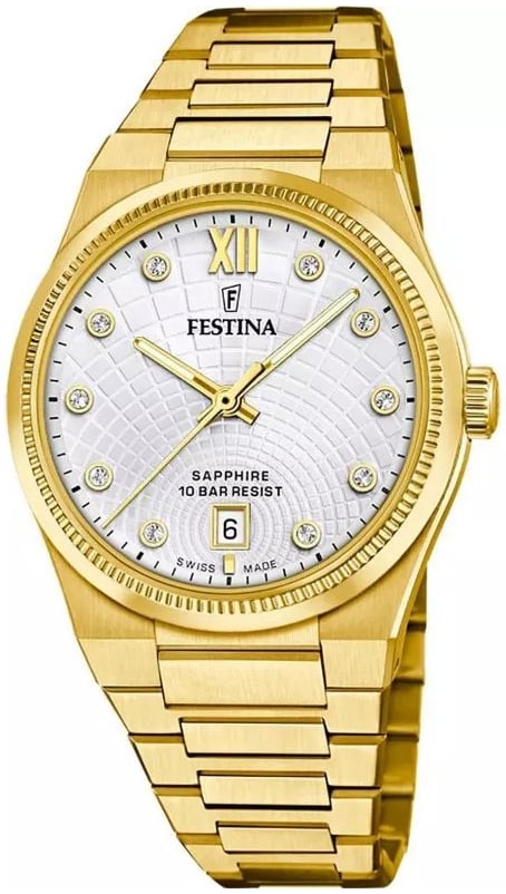 Festina Damklocka F20058-1 Swiss Made Silverfärgad/Gulguldtonat