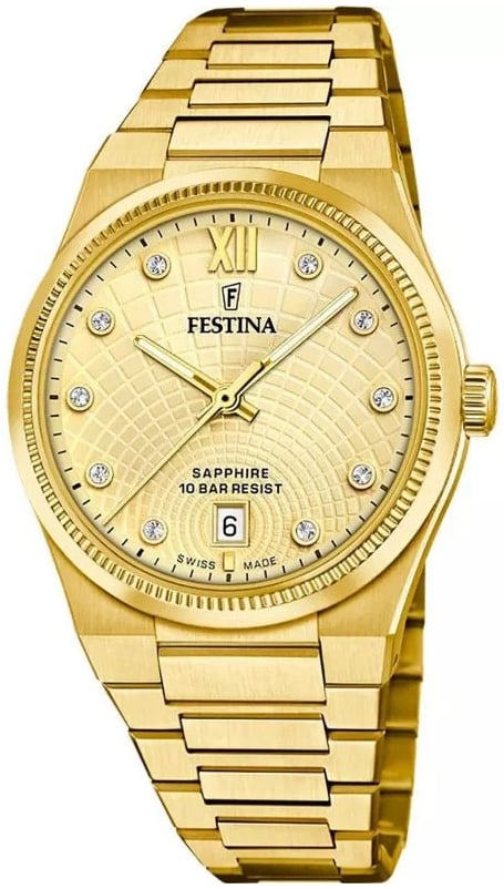 Festina Damklocka F20058-2 Swiss Made Guld/Gulguldtonat stål Ø35 mm