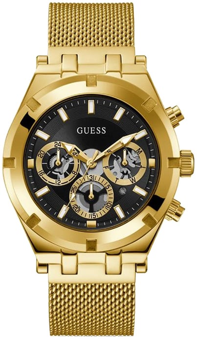 Guess Herrklocka GW0582G2 Continental Svart/Gulguldtonat stål Ø44 mm