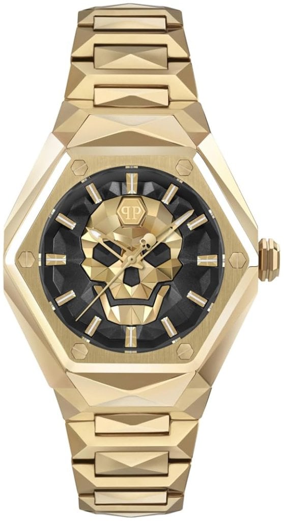 Philipp Plein Damklocka PWADA0524 The Skull Svart/Gulguldtonat stål