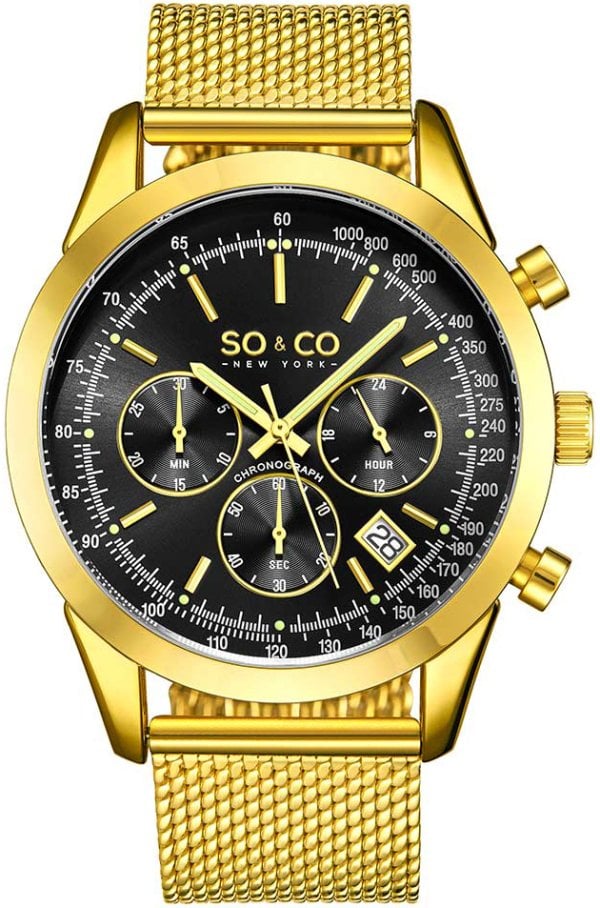 So & Co New York Herrklocka 5535.7 Tribeca Svart/Gulguldtonat