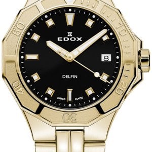 Edox Damklocka 53020-37JM-NID Delfin Svart/Gulguldtonat stål Ø38 mm