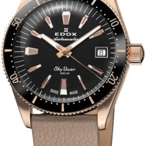 Edox Damklocka 80131-37RNC-NI Skydiver Svart/Läder Ø38 mm