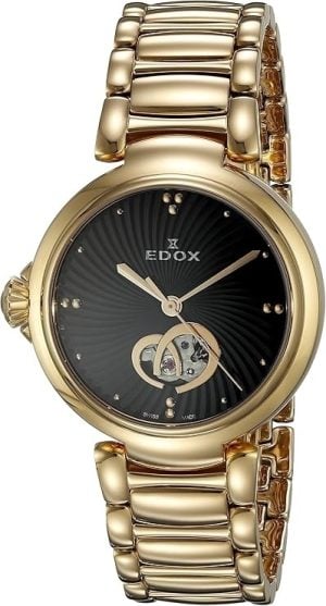Edox Damklocka 85025-37RM-NIR LaPassion Svart/Roséguldstonat stål
