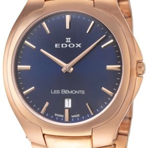 Edox Herrklocka 56003-37R-BUIR Les Bemonts Blå/Roséguldstonat stål