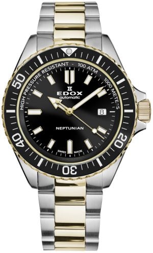Edox Herrklocka 80120-357JM-NID Neptunian Svart/Gulguldtonat stål