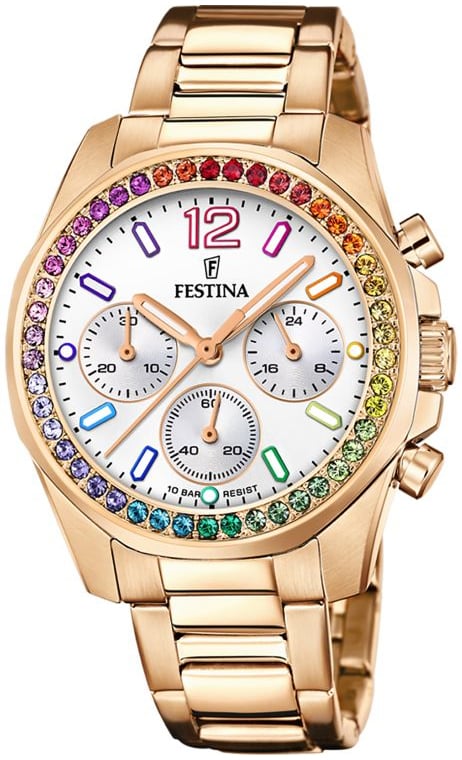 Festina Damklocka F20609-2 Boyfriend Vit/Gulguldtonat stål Ø38.1 mm