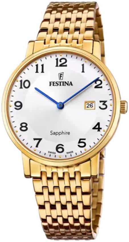 Festina Herrklocka F20020-4 Swiss Made Vit/Gulguldtonat stål Ø39.3