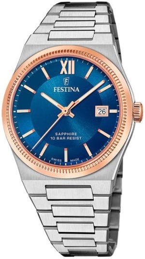 Festina Herrklocka F20036-2 Swiss Made Blå/Stål Ø40 mm