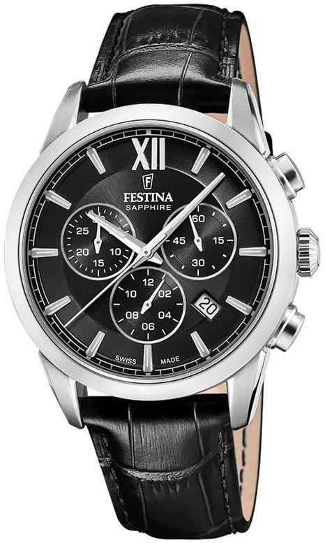 Festina Herrklocka F20041-4 Swiss Made Svart/Läder Ø41 mm