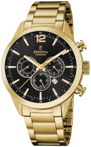 Festina Herrklocka F20633-3 Timeless Svart/Gulguldtonat stål Ø43.5
