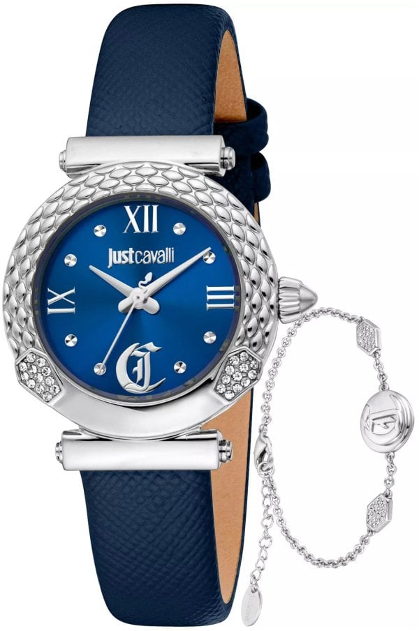 Just Cavalli Damklocka JC1L332L0015 Curiosa Blå/Läder Ø30 mm