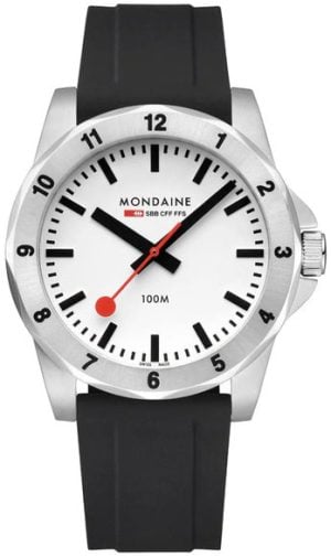 Mondaine Herrklocka MSN.4211B.RB Numeri Vit/Gummi Ø42 mm