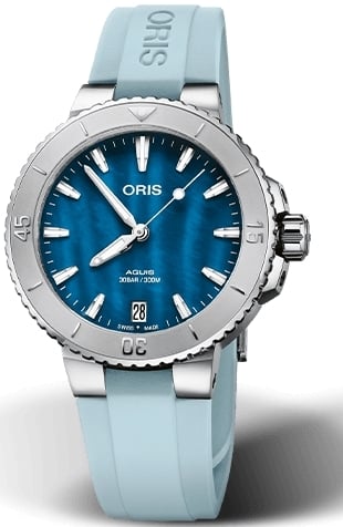 Oris Damklocka 01 733 7770 4155-07 4 18 65FC Aquis Blå/Gummi Ø36.5
