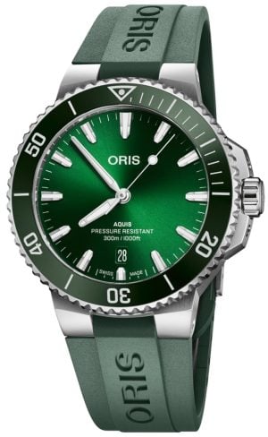 Oris Herrklocka 01 733 7787 4157-07 4 22 37FC Aquis Grön/Gummi