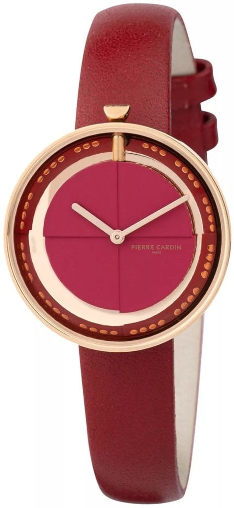 Pierre Cardin Damklocka CMA.0007 Marais Mirror Röd/Läder Ø32 mm