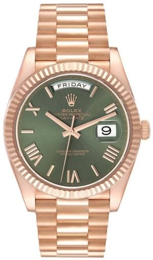 Rolex Herrklocka 228235-0025 Day-Date 40 Grön/18 karat roséguld