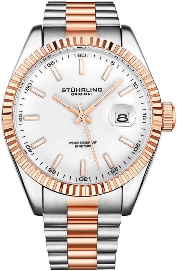 Stührling Original Herrklocka 3935.5 Lineage Vit/Roséguldstonat