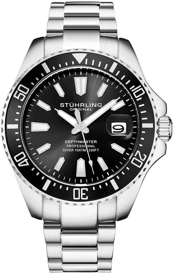 Stührling original herrklocka 3950a. 1 aquadiver svart/stål ø42 mm stührling original herrklocka 3950a.1 aquadiver svart/stål ø42 mm
