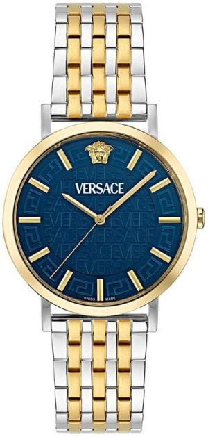 Versace Herrklocka VE8Q00424 Greca Slim Blå/Gulguldtonat stål Ø40
