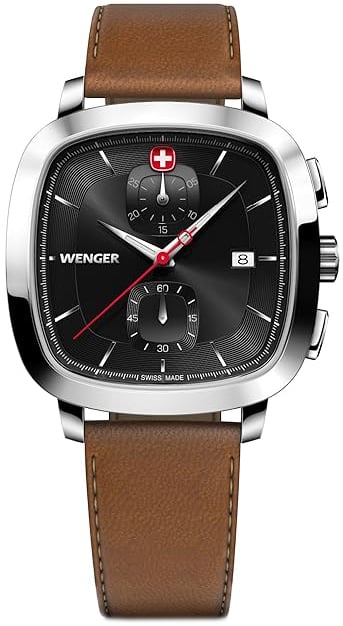 Wenger Herrklocka 01.1933.102 Vintage Svart/Läder