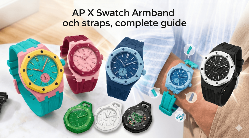ap × swatch royal pop armband och strap på handleden
