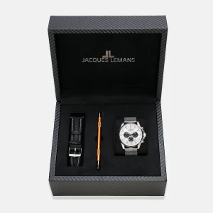 Jacques Lemans Liverpool herrklocka - set vit/stål, 44 mm