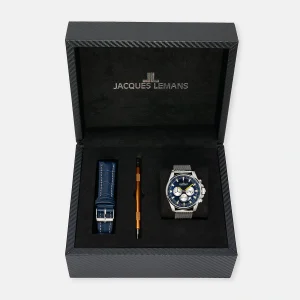 Jacques Lemans Liverpool herrklocka - set blå/stål, 44 mm