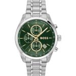 boss green dial watch with steel bracelet