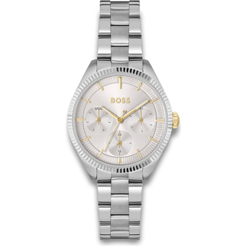 Boss silver-tone watch with fluted bezel boss silver-tone watch with fluted bezel
