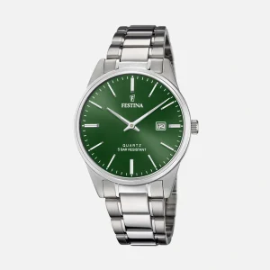 Festina F20511/5 Classic - herrklocka, stål/grön, 39mm
