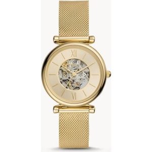 Fossil Carlie Automatic 35mm ME3250 Guldfärgad damklocka med mesharmband och guldfärgad urtavla