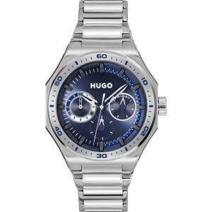 HUGO Silver-Tone Watch with Blue Dial