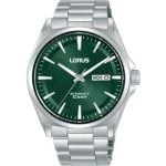 lorus mens 100m automatic day date green steel 42mm