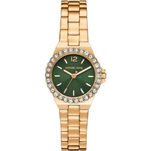 Michael Kors Lennox 30mm MK7395 Guldfärgad damklocka med kristaller och grön tavla