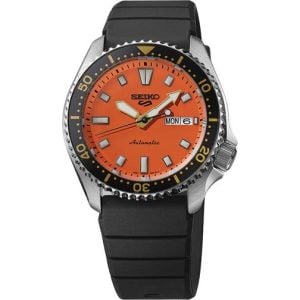 Seiko 5 Sports SKX Redux Automatic Watch - Orange Dial, Silicone Strap