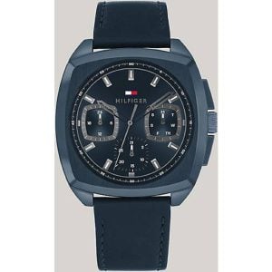 Tommy Hilfiger Ionic-Plated Navy Leather Square Watch BLUE One Size
