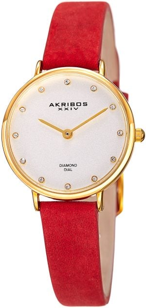 Akribos XXIV Damklocka AK882BUR Diamond Silverfärgad/Läder Ø28 mm