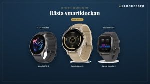 bästa smartklockan – topp 3: garmin venu 3s (bäst totalt), amazfit gtr 3 (bäst prisvärt) och garmin venu sq 2 (bäst kompakt)