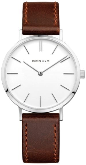 Bering Damklocka 14134-504 Classic Vit/Läder Ø34 mm