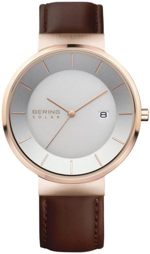 Bering Herrklocka 14639-564 Solar Silverfärgad/Läder Ø39 mm