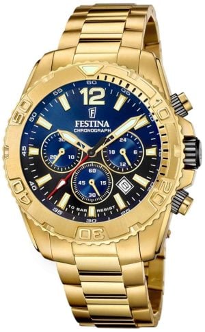 Festina Herrklocka F20684-2 Timeless Blå/Gulguldtonat stål Ø45 mm