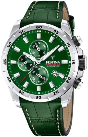 Festina Herrklocka F20692-3 Timeless Grön/Läder Ø44.5 mm