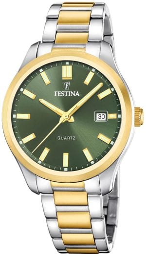 Festina Herrklocka F20738-2 Classic Grön/Gulguldtonat stål Ø42 mm