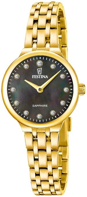 Festina Damklocka F20745-4 Mademoiselle Svart/Gulguldtonat stål Ø26