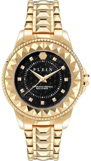 Philipp Plein Damklocka PWPQA0424 Rock Couture Svart/Guldtonat stål