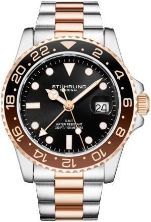 Stührling Original Herrklocka 3965.4 Aquadiver Svart/Roséguldstonat